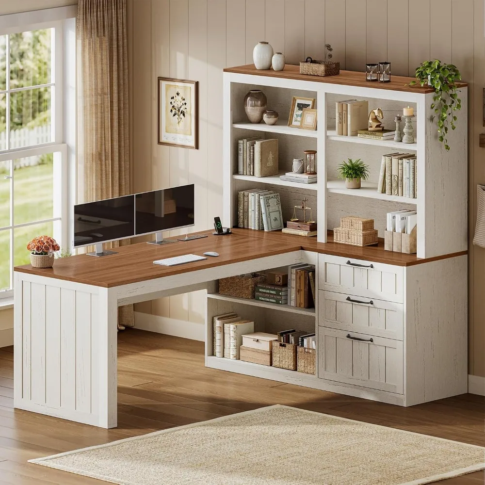 Home Office L Shaped Desk - SEDETA Farmhouse L Shaped Computer Desk,