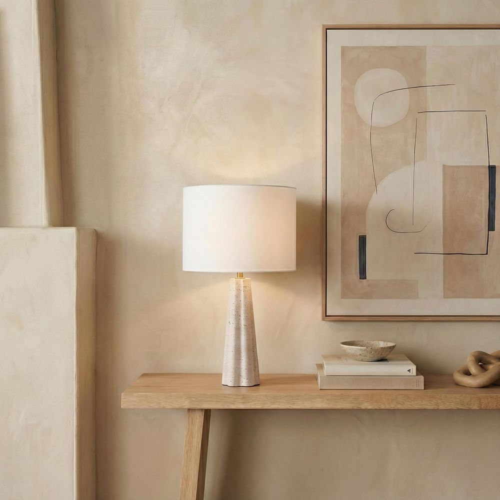 Home Office Room - 25-inch Travertine/White Table Lamp with LED