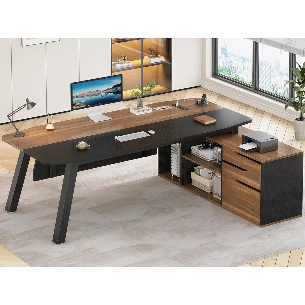 Home Office L Shaped Desk - 71 Inch Large Office Desk with