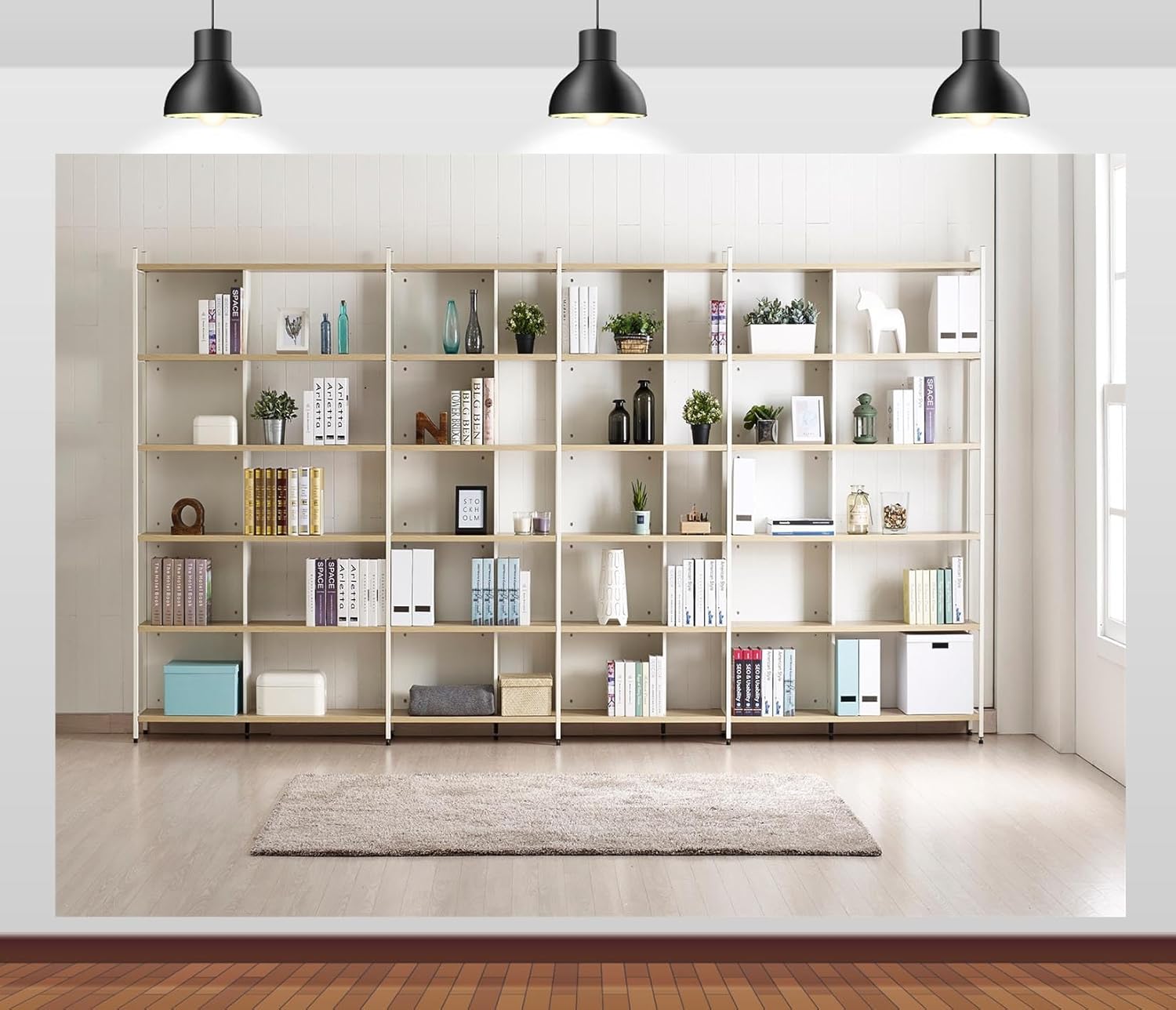 Home Office Zoom Background Free - Bookshelf Photography Backdrop Modern Room Interior