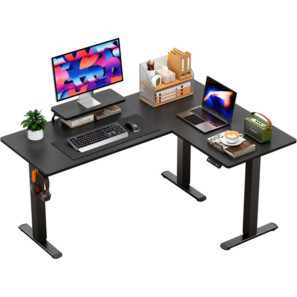 Home Office L Shaped Desk - Electric Height-Adjustable L-Shaped Desk, 63 x