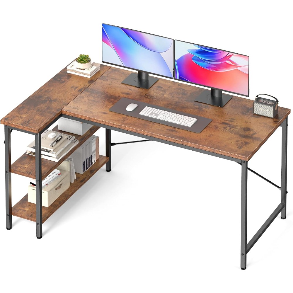 Home Office L Shaped Desk - 47 Inch L-Shaped Desk with Shelves