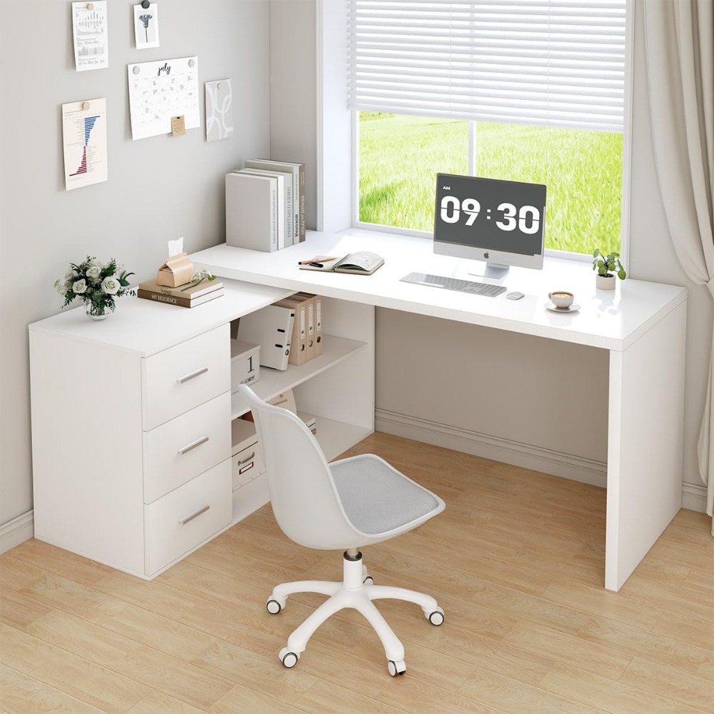 Home Office L Shaped Desk - HSH White L Shaped Computer Corner