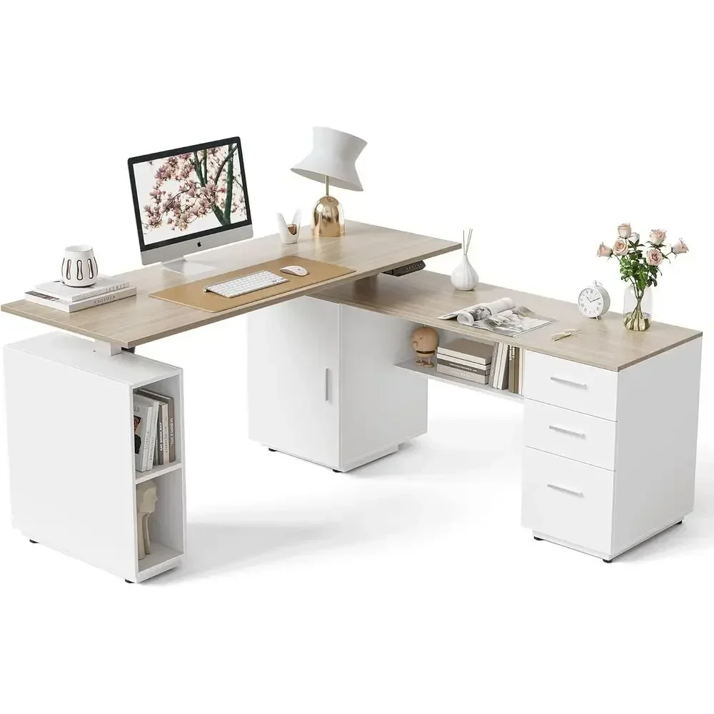 Home Office L Shaped Desk - 63 Executive L-Shaped Standing Desk, Adjustable