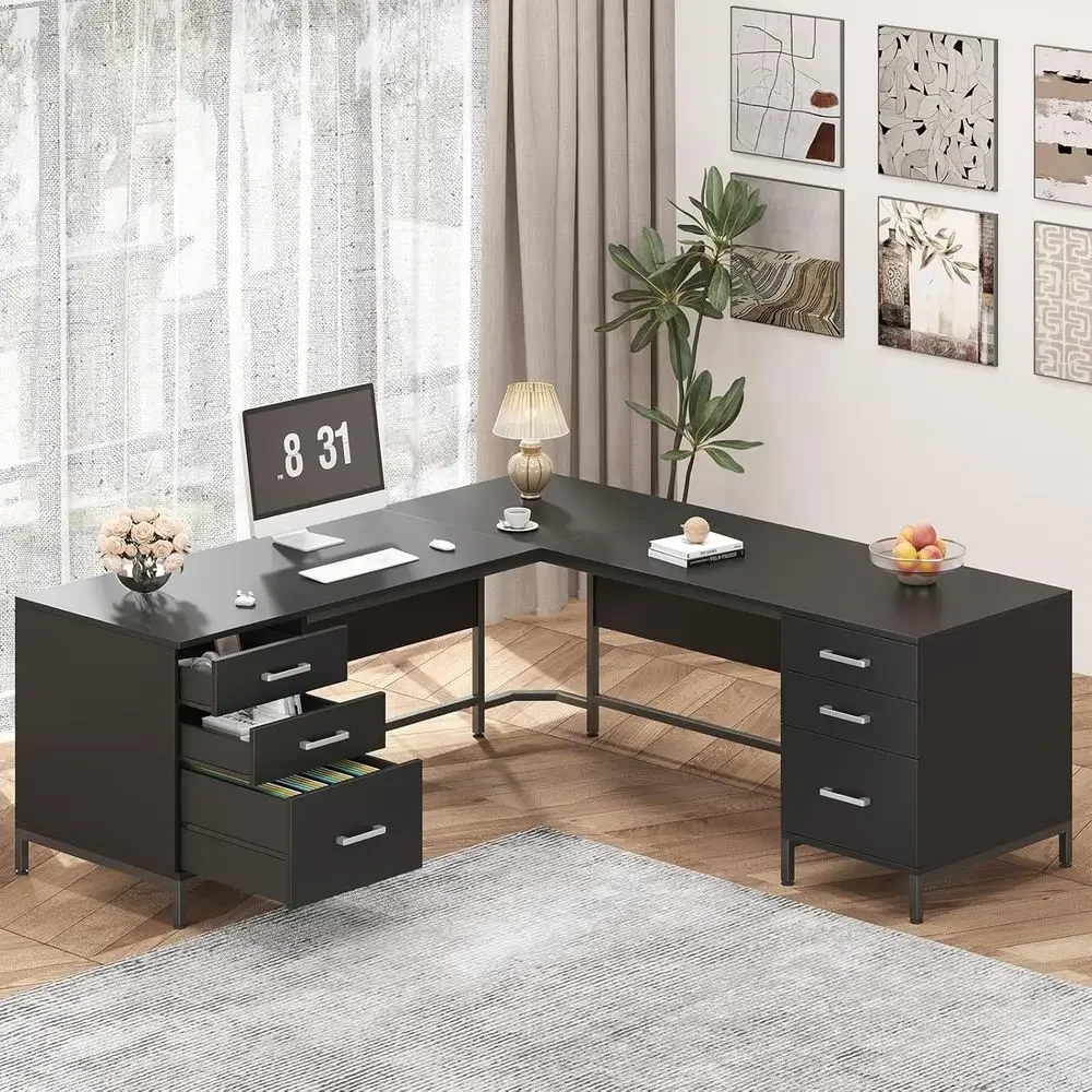 Home Office L Shaped Desk - Large L-Shaped Wood Desk with Storage
