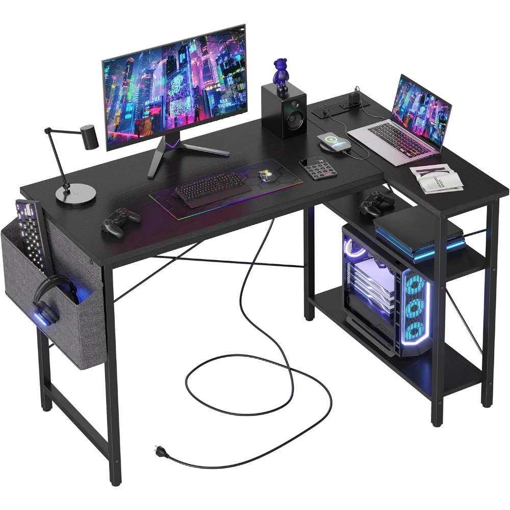 L Shaped Computer Desk with Po - Home Office L Shaped Desk 评论和价格