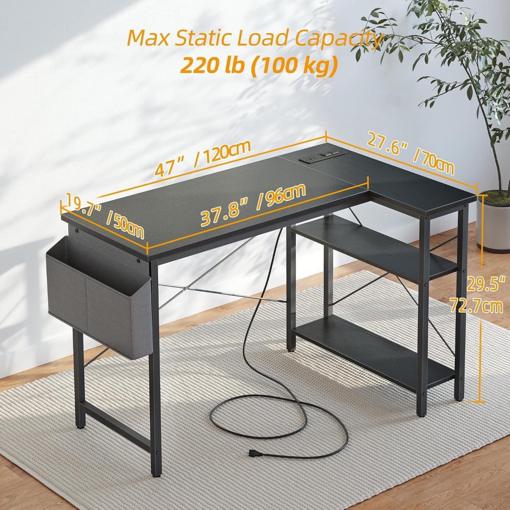 L Shaped Computer Desk with Po - Home Office L Shaped Desk 评论和价格
