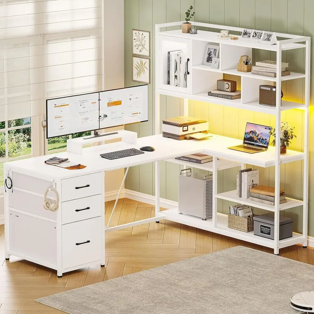 58 L-Shaped Desk with Storage, - Home Office L Shaped Desk 评论和价格