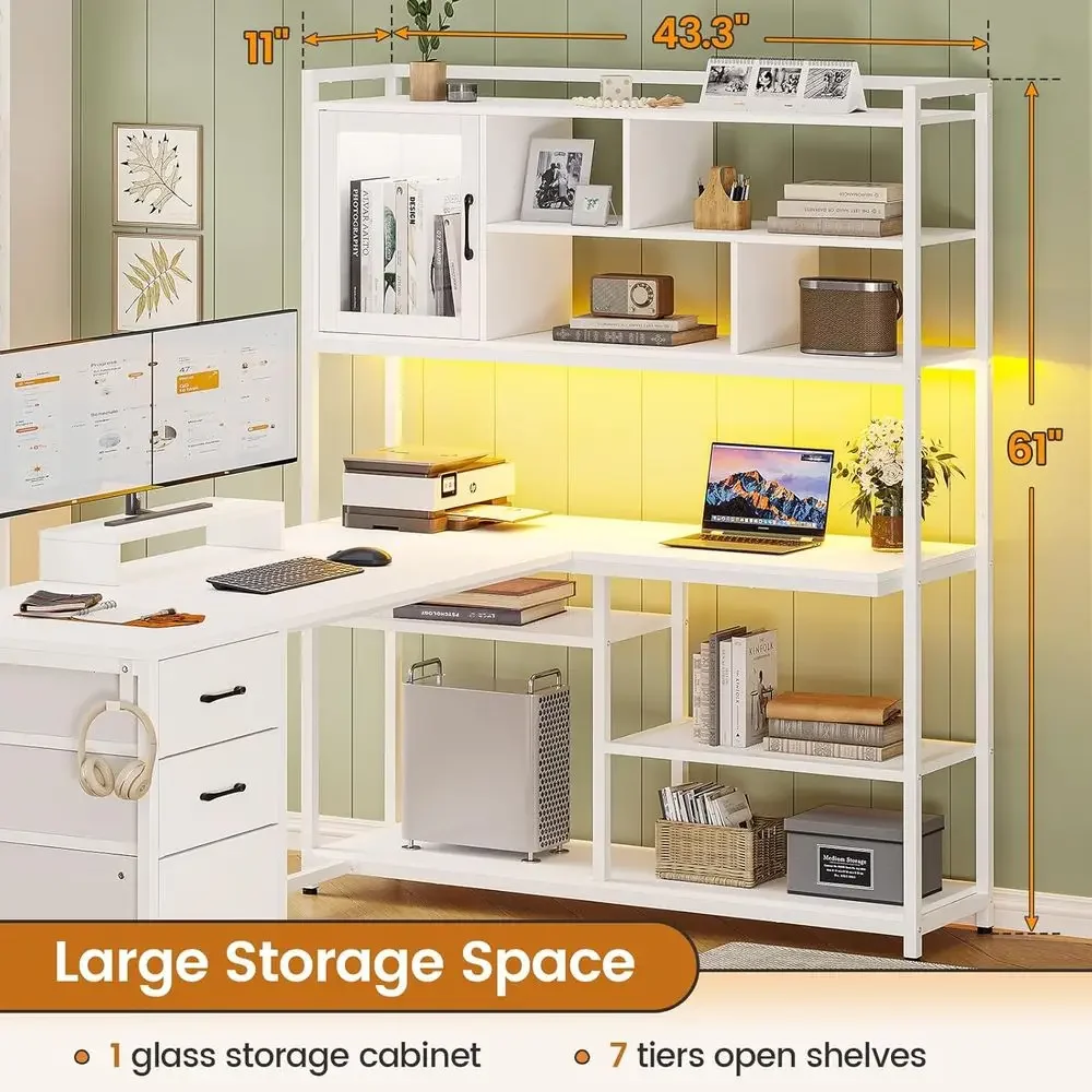 58 L-Shaped Desk with Storage, - Home Office L Shaped Desk 评论和价格
