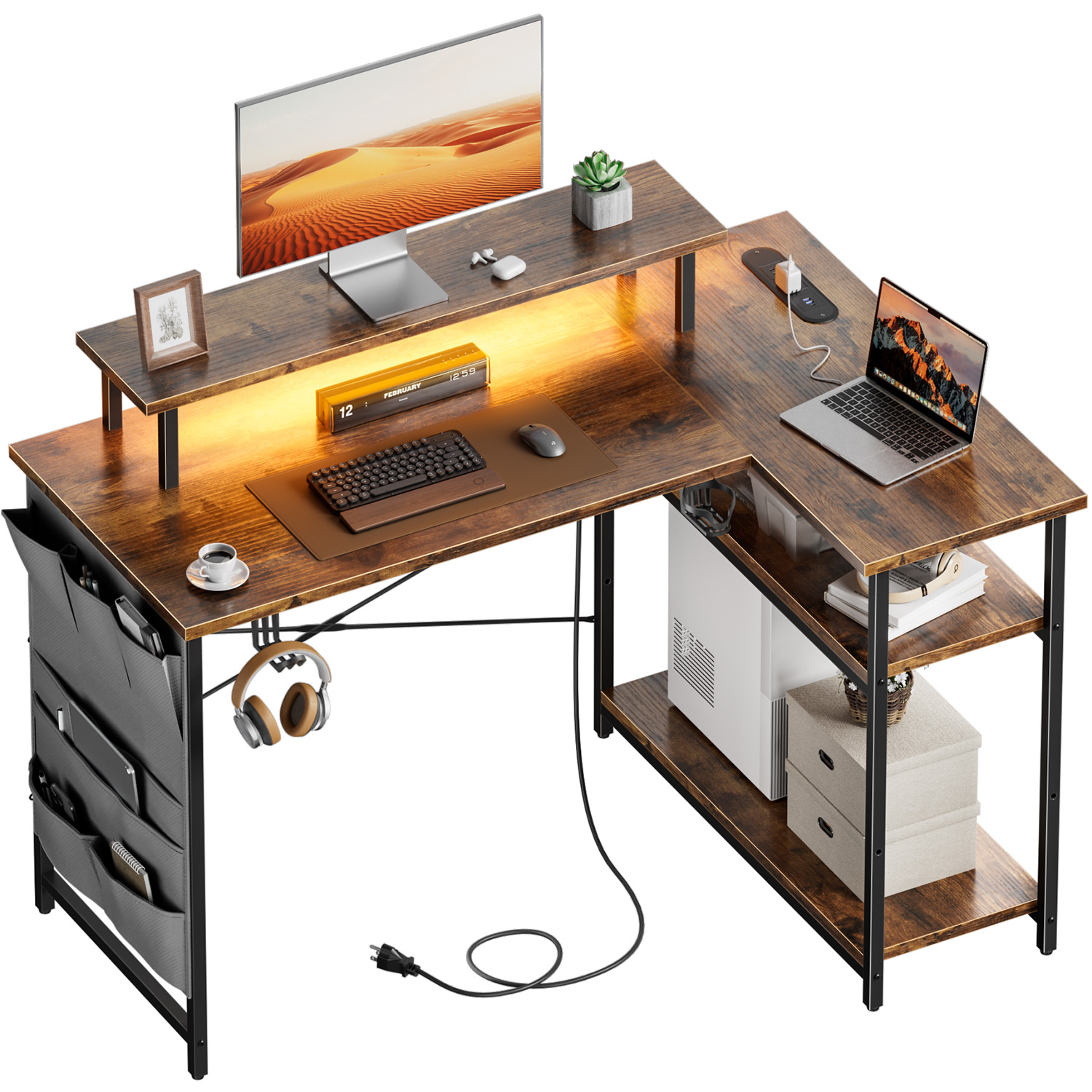 L-Shaped Computer Desk, Featur - Home Office L Shaped Desk 评论和价格