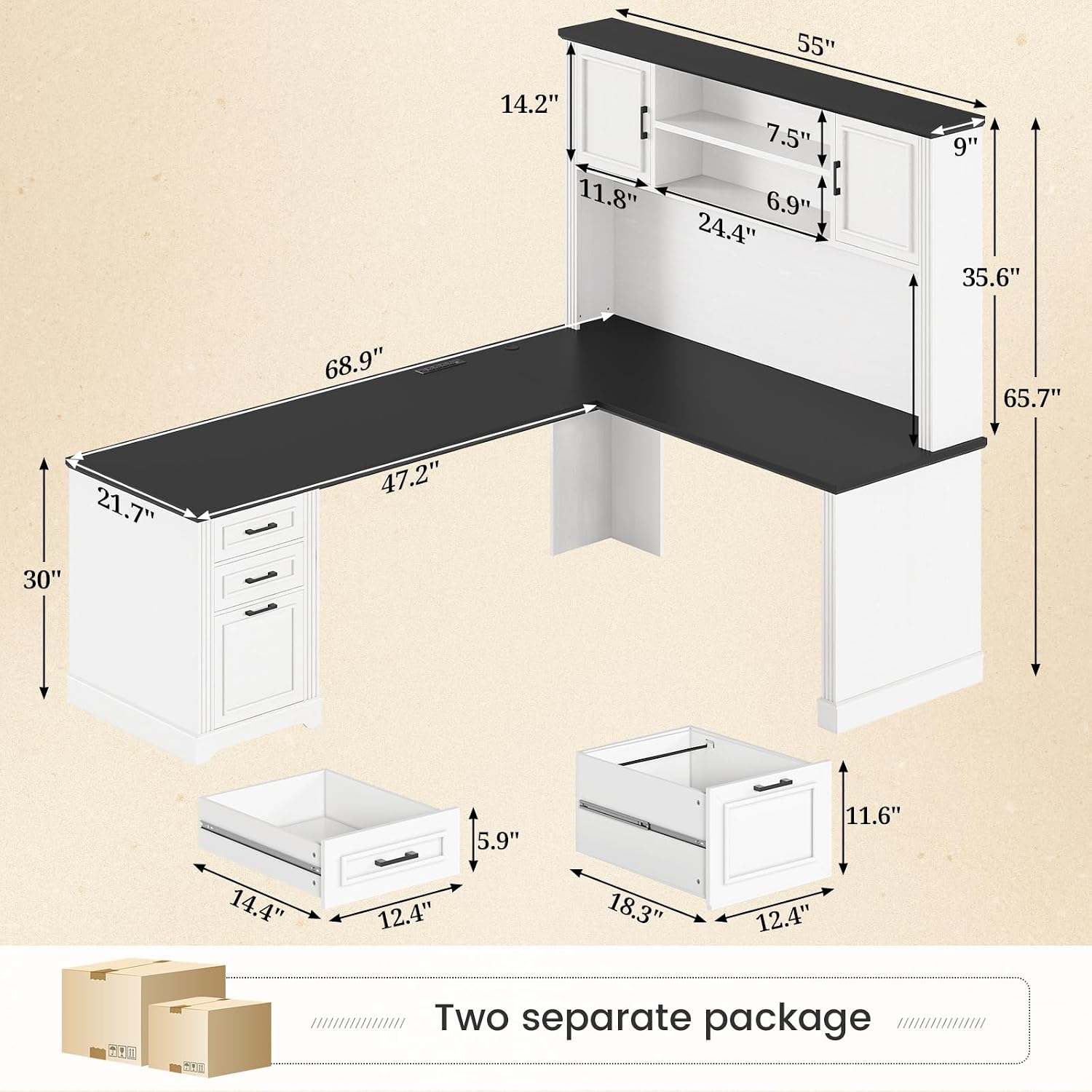 L Shaped Desk with Hutch & 3 D - Home Office L Shaped Desk 评论和价格