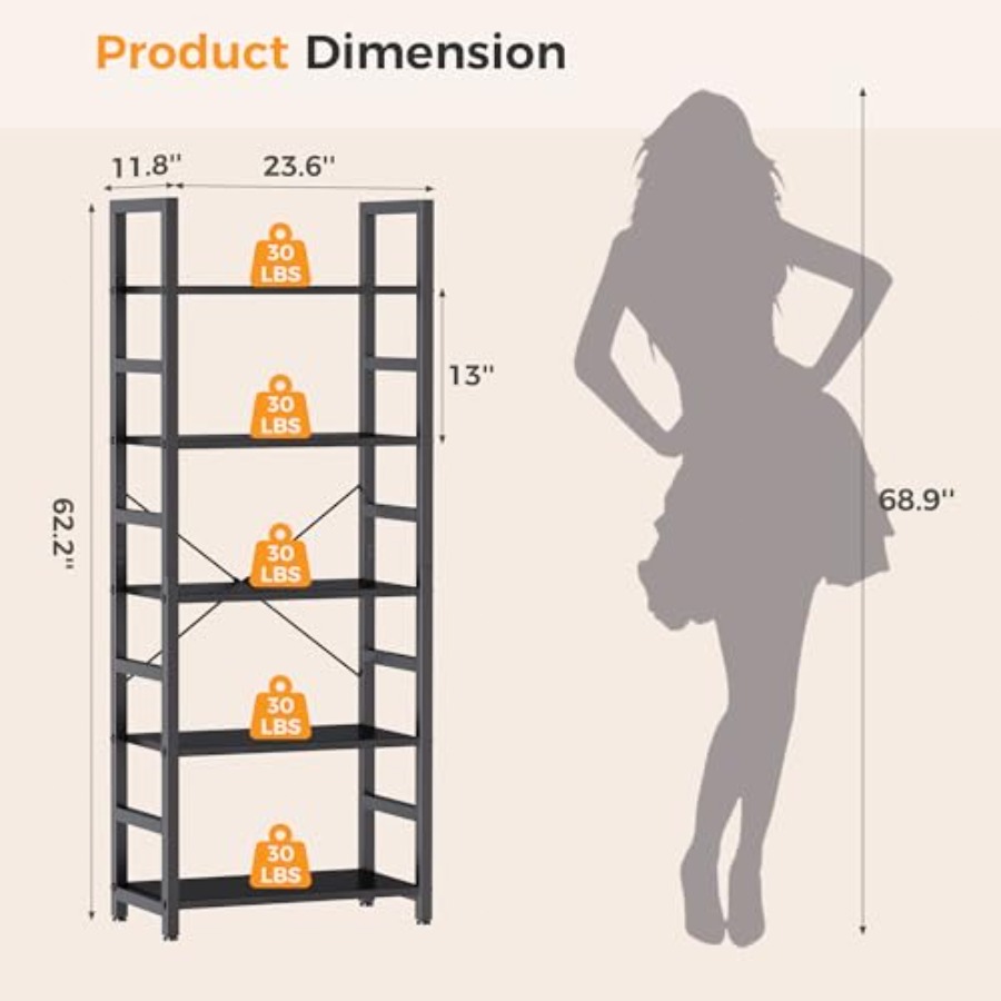 5-Tier Bookshelf, Modern Tall  - Home Office Room 评论和价格