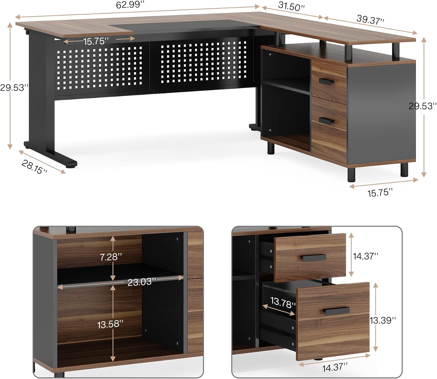 63 Inch L Shaped Executive Des - Home Office L Shaped Desk 评论和价格