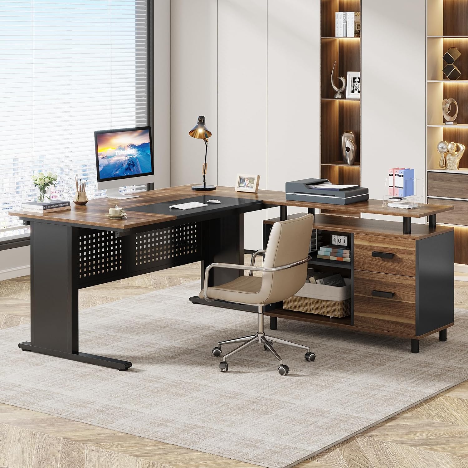 63 Inch L Shaped Executive Des - Home Office L Shaped Desk 评论和价格