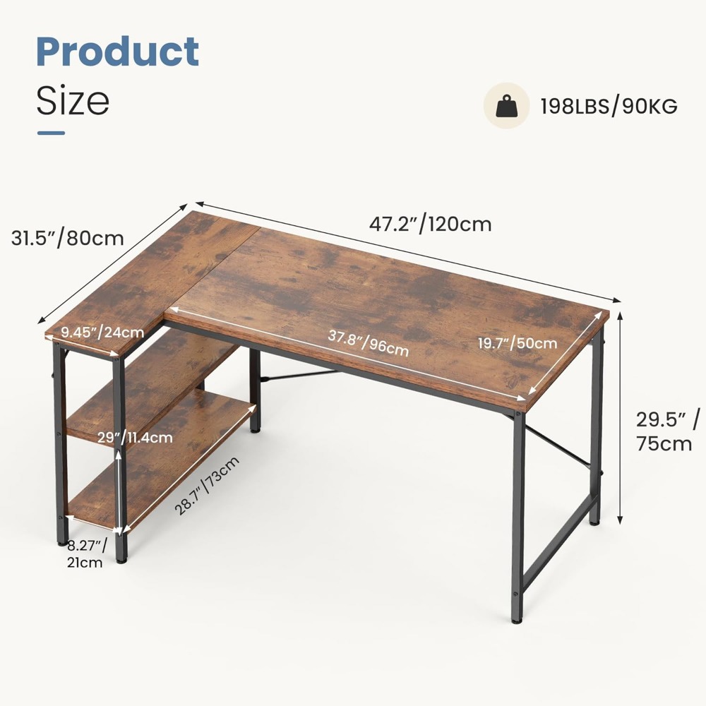 47 Inch L-Shaped Desk with She - Home Office L Shaped Desk 评论和价格