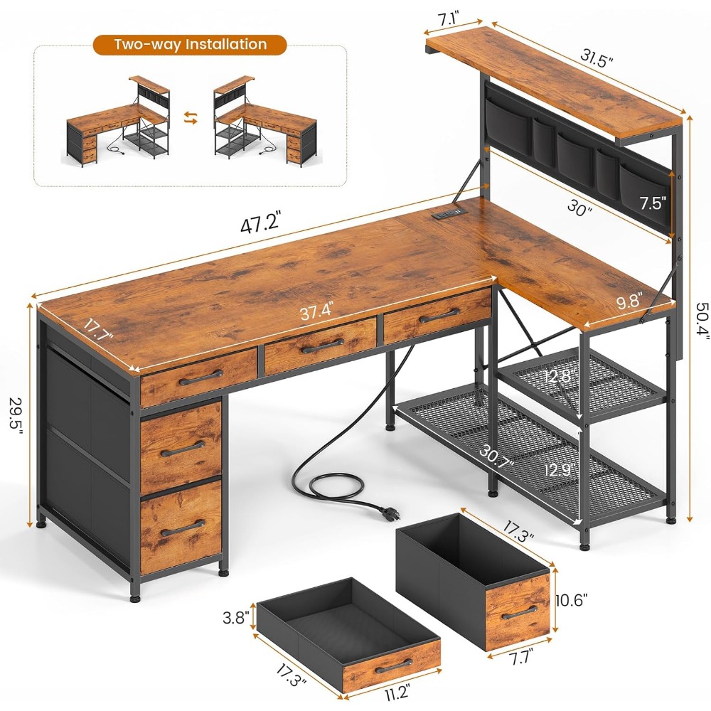 SEDETA L Shaped Desk with Draw - Home Office L Shaped Desk 评论和价格