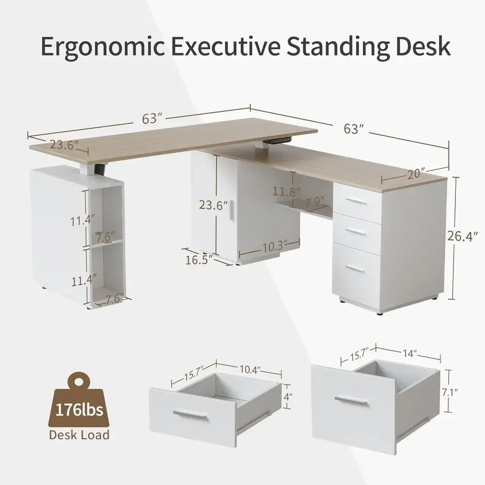 63 Executive L-Shaped Standing - Home Office L Shaped Desk 评论和价格