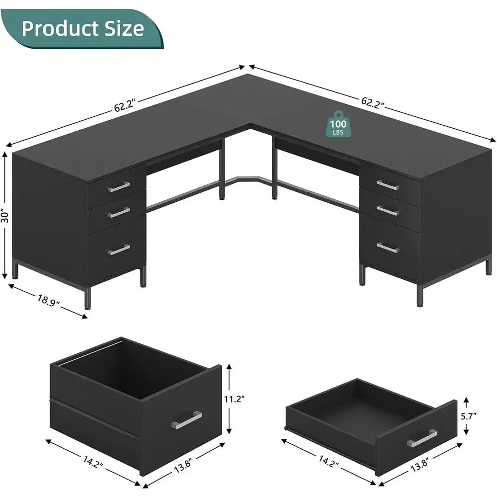Large L-Shaped Wood Desk with  - Home Office L Shaped Desk 评论和价格