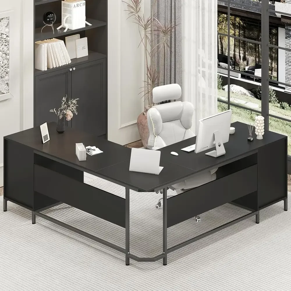 Large L-Shaped Wood Desk with  - Home Office L Shaped Desk 评论和价格