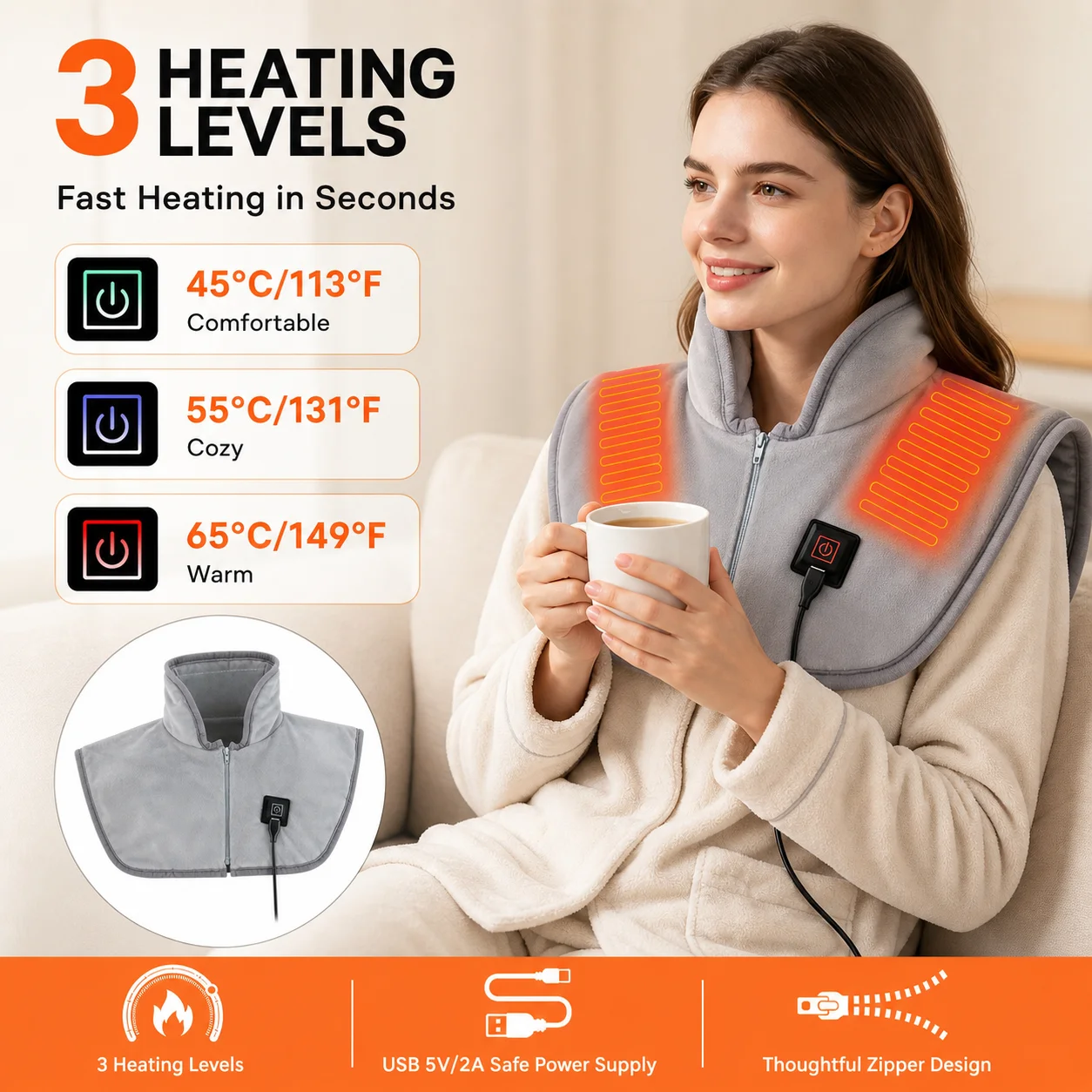 USB Heated Shawl with 3 Heat S - Home Office Hours 评论和价格