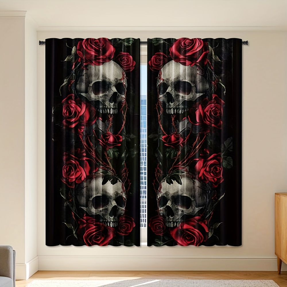 Gothic Skull Rose Curtains Bla - Home Office Alternative 评论和价格