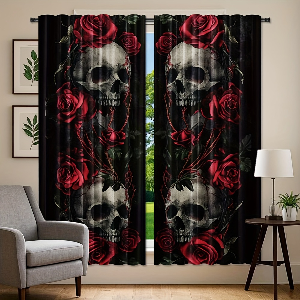 Gothic Skull Rose Curtains Bla - Home Office Alternative 评论和价格