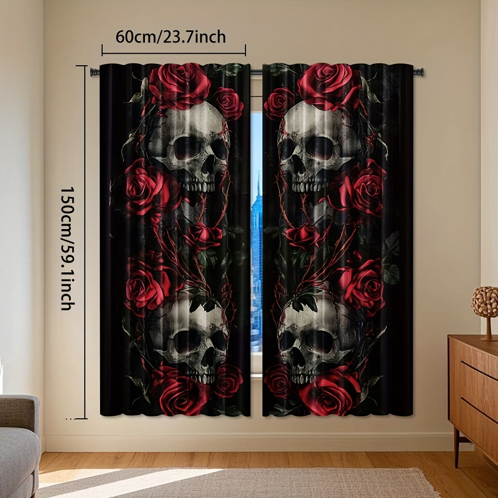 Gothic Skull Rose Curtains Bla - Home Office Alternative 评论和价格