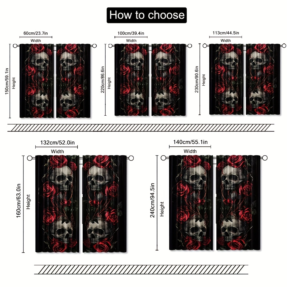 Gothic Skull Rose Curtains Bla - Home Office Alternative 评论和价格